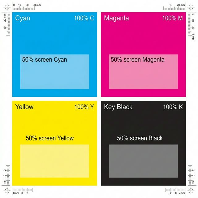 CMYK Test Page reference preview showing expected print quality patterns.